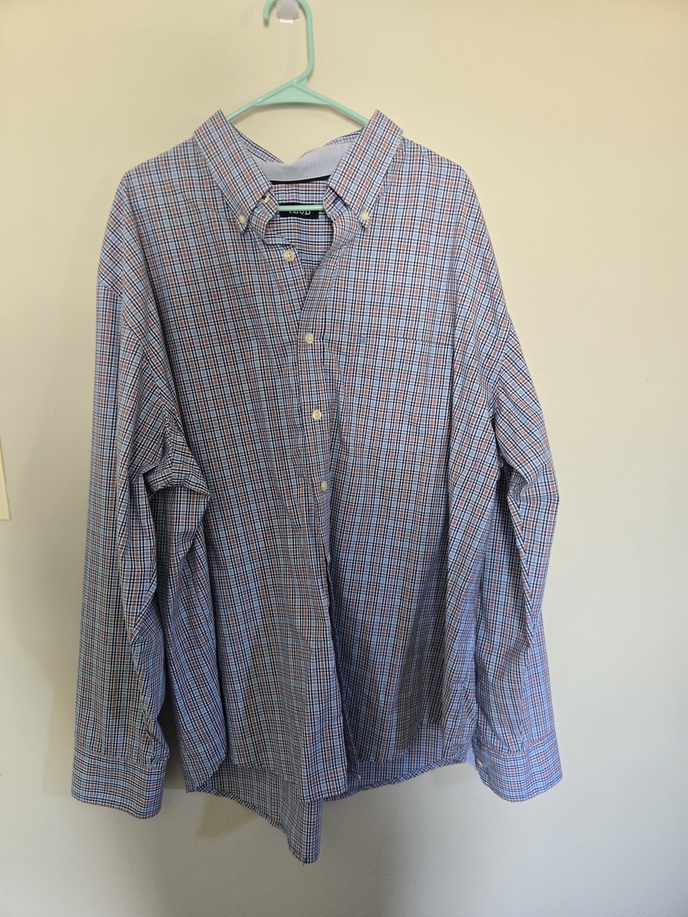 Mens Izod Long-Sleeve Button-Down Shirt in Blue and Red Plaid